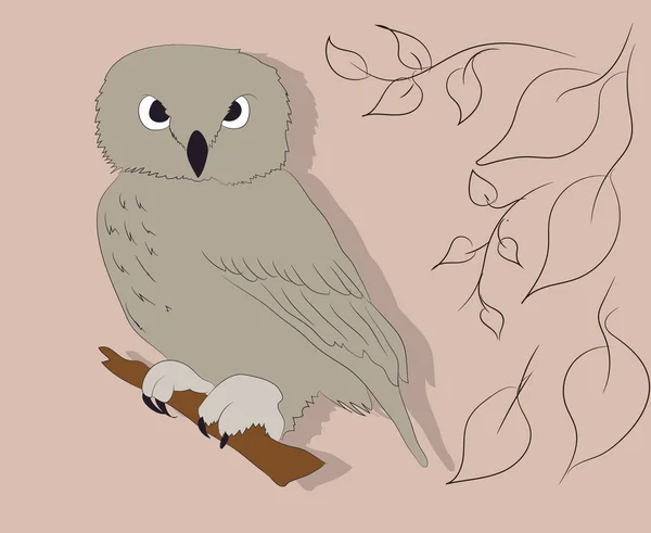 Hibou Tient Dans Nature Vecteur — Image vectorielle