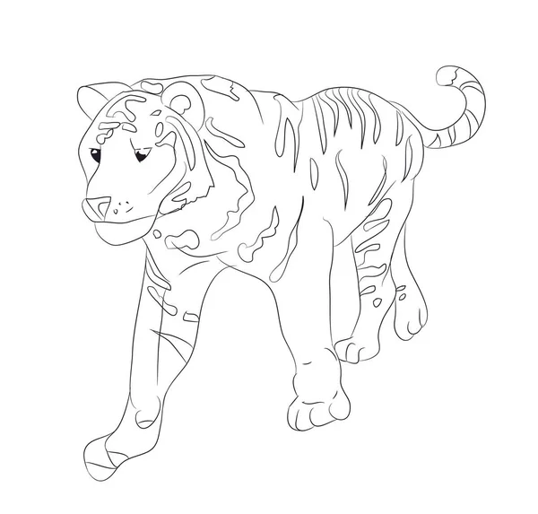 Ilustracja Wektorowa Tygrysa Który Idzie Rysunek Linii Wektor Białe Tło — Wektor stockowy