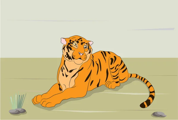 Illustration Vectorielle Tigre Qui Est Sur Nature Vecteur — Image vectorielle