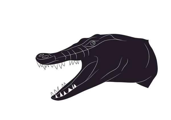 Ilustração vetorial de um retrato de crocodilo, silhueta de desenho — Vetor de Stock