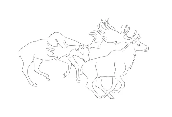 Vector illustration of a deer fighting, drawing by lines — Stock Vector