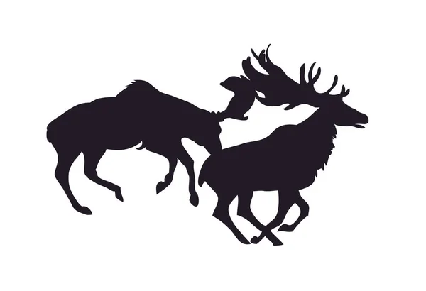Ilustración vectorial de ciervos que luchan, vector, silueta — Vector de stock