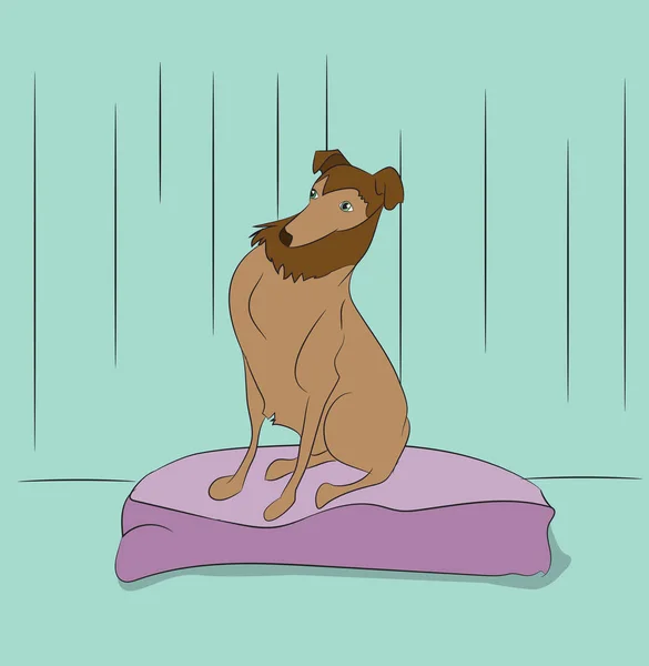 Perro sentado en una habitación, vector — Vector de stock