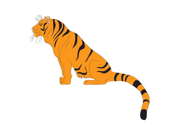 Ilustración vectorial de un tigre que se sienta, dibujo de color — Archivo Imágenes Vectoriales