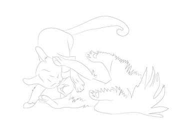 mücadele kedilerin vektör illüstrasyon, çizgiler çizim