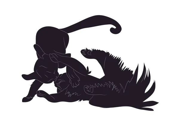 Illustrazione vettoriale dei gatti che stanno combattendo, silhouette — Vettoriale Stock