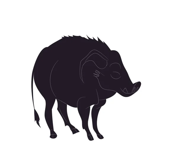 Vektor ilustrasi dari babi hutan yang berdiri, menggambar siluet, ve - Stok Vektor