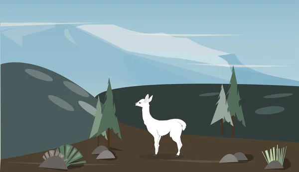 Ilustrasi vektor dari llama yang berdiri di alam - Stok Vektor