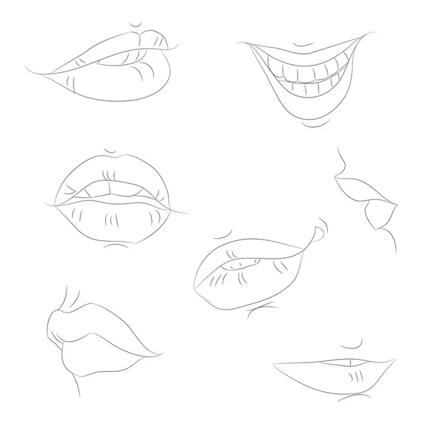 Ilustración vectorial del contorno del dibujo de la línea de labios — Archivo Imágenes Vectoriales