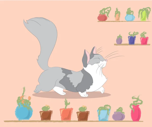 Vektor illustration av en katt som går runt i rummet — Stock vektor