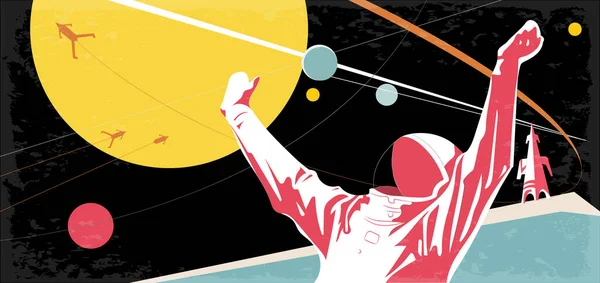 vektör illüstrasyonu, uzay retro kartpostalı, vektör, dış uzay