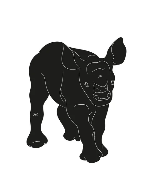 Ilustración Vectorial Bebé Rinoceronte Dibujo Silueta Vector Fondo Blanco — Archivo Imágenes Vectoriales
