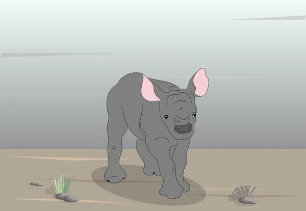 Διανυσματική Απεικόνιση Ρινόκερου Στη Φύση Διάνυσμα — Διανυσματικό Αρχείο