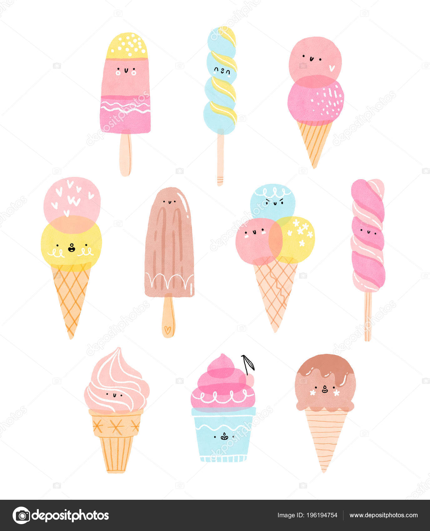 Cute Ice Cream Characters Collection Illustrations Isolated White Stock Photo C Stolenpencil