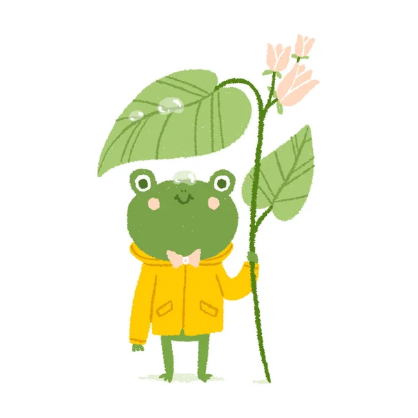 Niedlicher Frosch Regenmantel Cartoon Illustration — Stockfoto