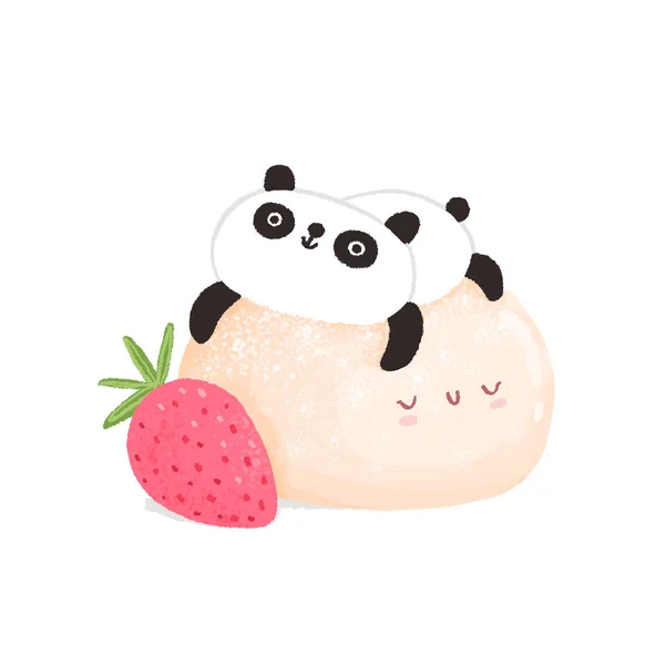 Panda Och Jordgubbe Mochi Illustration — Stockfoto