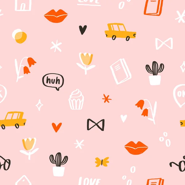 Pink Mood Doodles Seamless Pattern — Stock Photo, Image