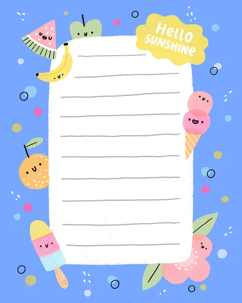Hello sunshine blue notes template, kids planner illustration