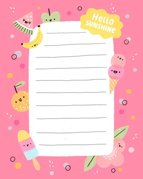 Hello sunshine pink notes template, kids planner illustration