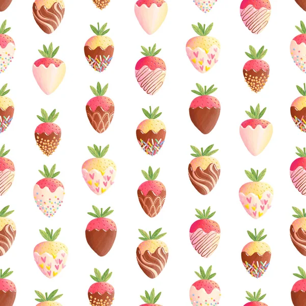 Strawberry Chocolate Seamless Pattern Tasty Summer Print — Stock Photo, Image