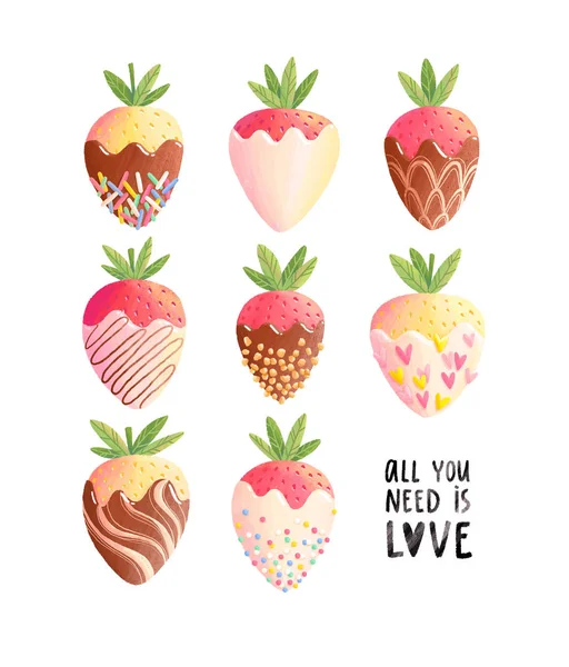 Erdbeeren Schokolade Alles Sie Brauchen Ist Liebe Sommerillustration — Stockfoto
