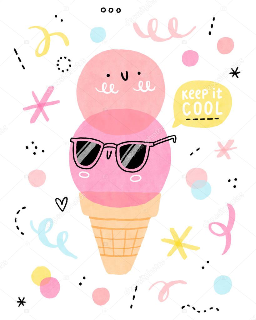 Keep it cool, ice cream character, summer illustration
