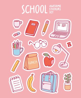 Okul harika vektör çıkartmaları kümesi