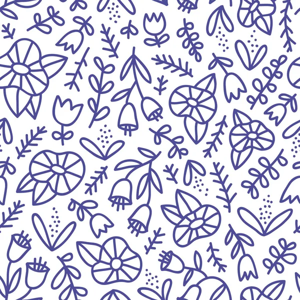 Blauwe Doodle Naadloze Bloemmotief — Stockvector