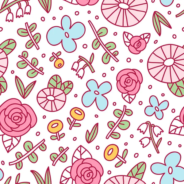 Cool Doodle Patrón Sin Costura Floral — Vector de stock