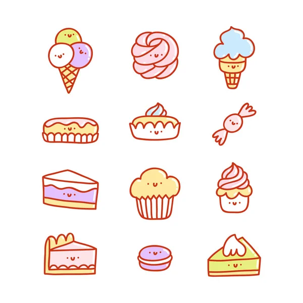 Ensemble Desserts Vectoriels Super Mignons — Image vectorielle