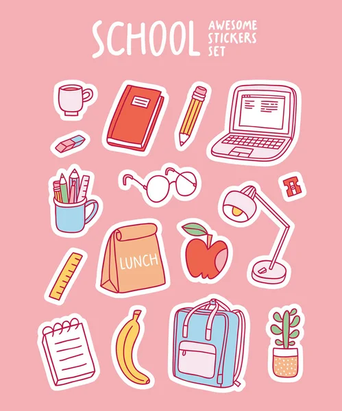 School Awesome Vector Stickers Set — Stock Vector