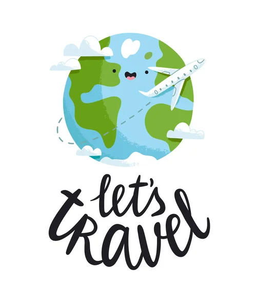 Lets Travel Vector Illustration Planet Earth — Stock Vector