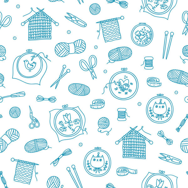 Knitting and stitching outlined seamless pattern