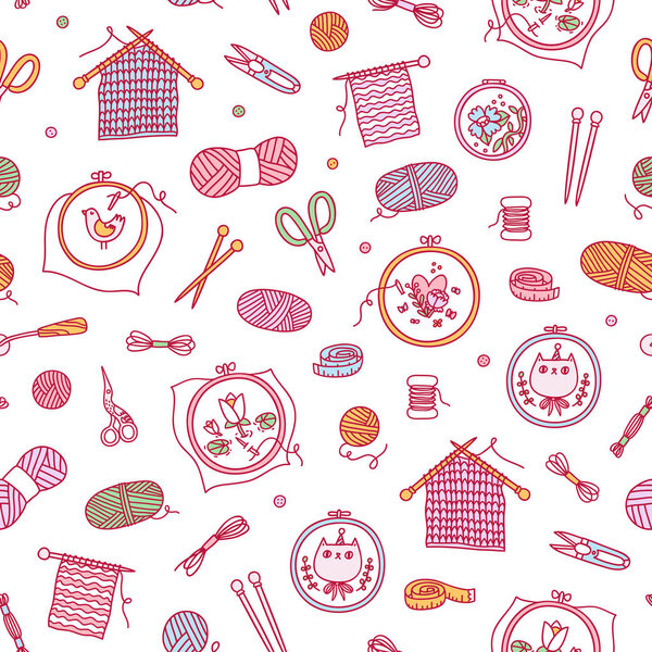 Knitting and stitching seamless pattern