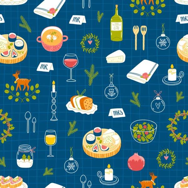 Winter Dinner Party Vector Seamless Pattern — Stock Vector