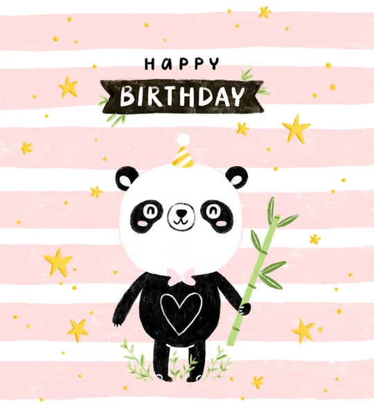 Carino Biglietto Compleanno Con Panda — Foto Stock