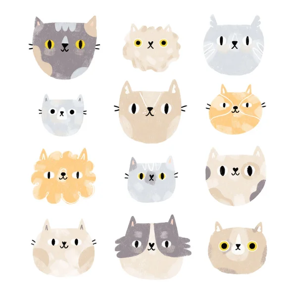 Watercolor cat faces set