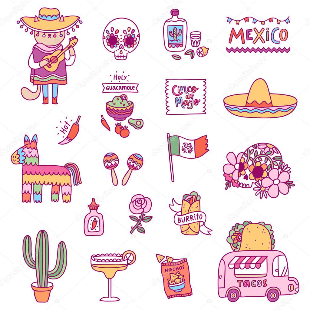 Mexican symbols, vector illustrations set
