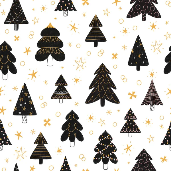 Black Christmas Trees Seamless Pattern — Stock Photo, Image