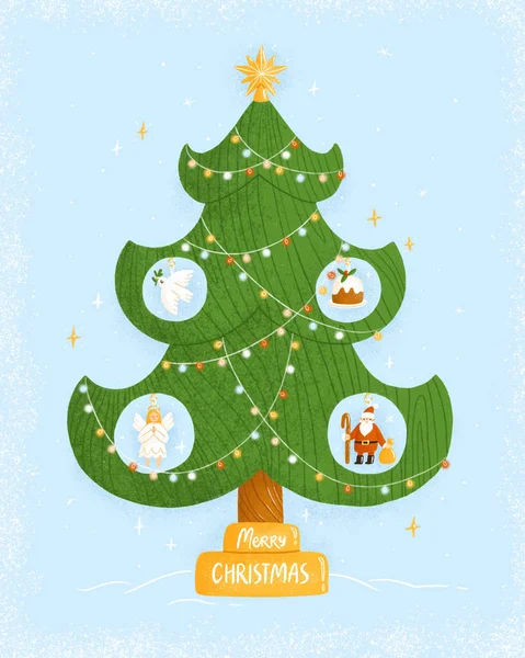 Decorative Wooden Christmas Tree Greeting — Stock Photo, Image
