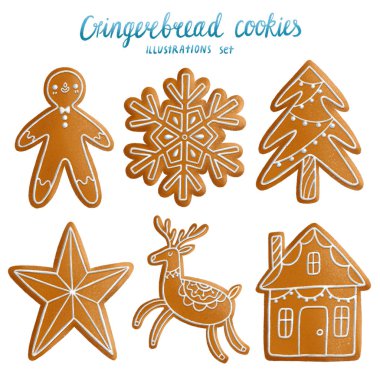 Gingerbread çerezleri, izole illüstrasyonlar set
