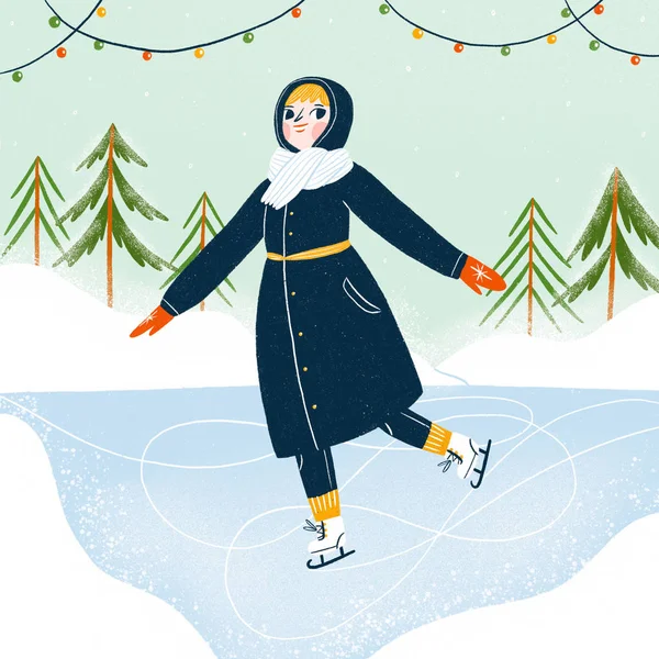 Chica Patinaje Sobre Hielo Ilustración — Foto de Stock