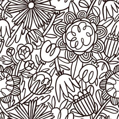 Elle çizilmiş doodle çiçek seamless modeli
