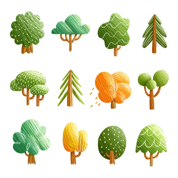 Set Illustrated Trees — Stock Photo, Image