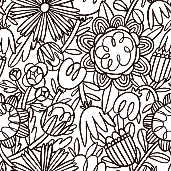 Ręcznie Rysowane Doodle Kwiatowy Wzór — Zdjęcie stockowe