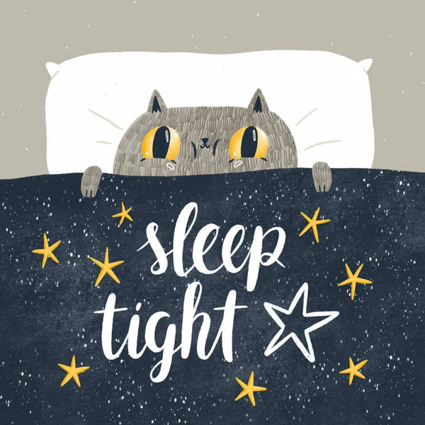 Sleep Tight Cat Bed Children Illustration — Stock Photo, Image