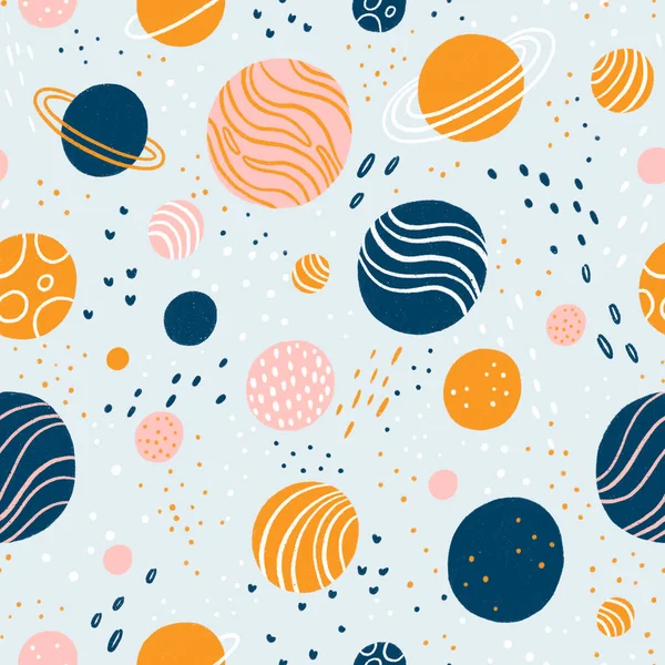 Abstract space planets seamless pattern