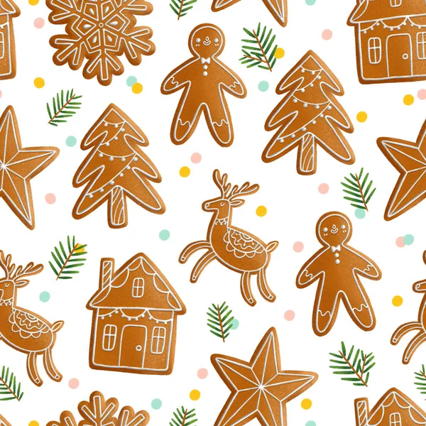 Gingerbread Cookies Seamless Pattern — Stock Photo, Image