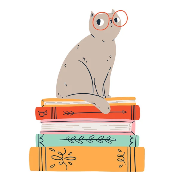 Slimme Kat Glazen Vectorillustratie — Stockvector