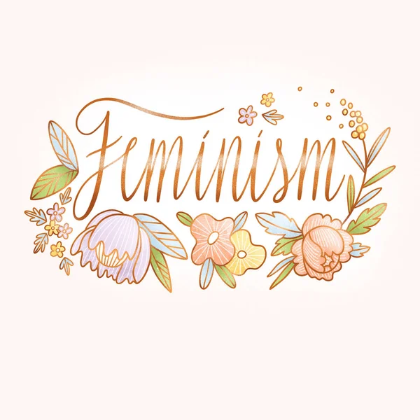 Feminismo floral letras doradas —  Fotos de Stock